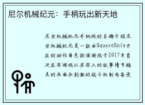 尼尔机械纪元：手柄玩出新天地